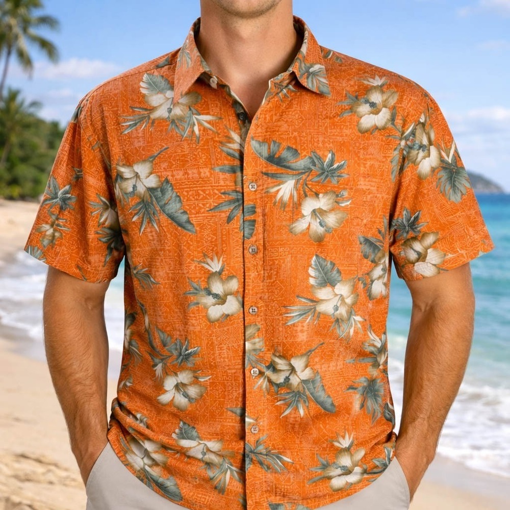 St. John's Bay‎ Island Style Hawaiian Aloha Shirt XL Hibiscus Flowers Tribal